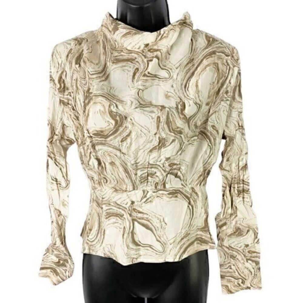 ASTR The Label Akita Mock Neck Marble‎ Print Top Taupe Marble